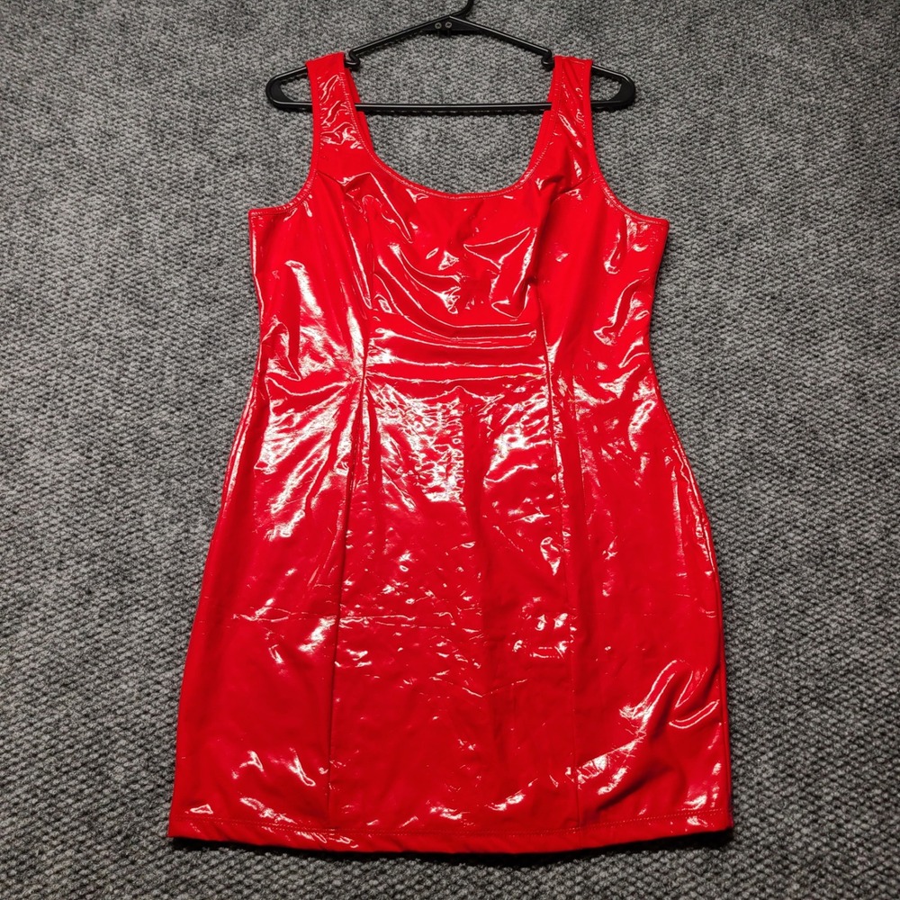 HDE Womens Red Faux Leather Mini Dress Sleeveless Bodycon Scoop Neck Large